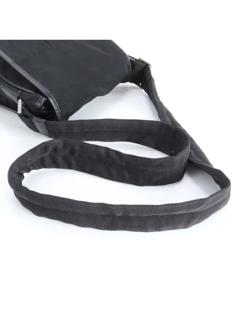Prada Tessuto Nylon Triangle Logo Leather Shoulder Bag Crossbody Messenger Black